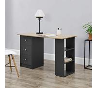 [en.casa] Escritorio Lemberg Escritorio con Cajones y Estantería Lateral de 3 Niveles Mesa Ordenador Tablero Rectangular Aglomerado 72 x 120 x 49 cm - Gris Oscuro/Efecto Madera