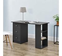 [en.casa] Escritorio Lemberg Escritorio con Cajones y Estantería Lateral de 3 Niveles Mesa Ordenador Tablero Rectangular Aglomerado 72 x 120 x 49 cm - Gris Oscuro
