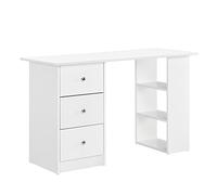 [en.casa] Escritorio Lemberg Escritorio con Cajones y Estantería Lateral de 3 Niveles Mesa Ordenador Tablero Rectangular Aglomerado 72 x 120 x 49 cm - Blanco