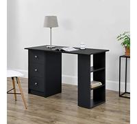 Escritorio de ordenador lemberg 120x49x72 cm - 3 compartimientos y 3 cajones negro [en.casa]