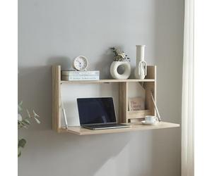 [en.casa] Escritorio Mural Plegable Rautalampi con 2 Compartimentos y Estante Mesa Plegable de Pared para Espacios Pequeños de Trabajo Estudio 83 x 48 x 15 cm - Efecto Roble