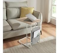 [en.casa] Escritorio para Portátil con Bolsa de Tela Mesa Auxiliar Mesilla de Noche Práctico Dimensiones Ideales Aglomerado/Acero 56x48x37 cm - Blanco/Roble