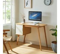 [en.casa] Escritorio Pequeño Tysvær con Compartimento con Puerta Corredera Mesa de Escritorio para Oficina Despacho Estudio MDF Bambú 75 x 105 x 48 cm - Natural/Blanco Crema