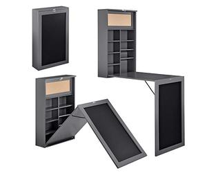 [en.casa] Escritorio Plegable de Pared con Corcho y Pizarra 80 x 50 x 18,5 cm MDF con Estantes para almacenar Gris Oscuro