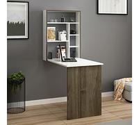 [en.casa] Escritorio Plegable de Pared Mesa de Cocina con Estantes para Habitaciones Pequeñas Aglomerado Plegado 82 x 62 x 16 cm Blanco/Nogal