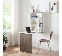 [en.casa] Escritorio Plegable Greve de Pared con Estante Mesa Plegable de Instalación Mural Mesa de Cocina Despacho Oficina Aglomerado - Blanco/Efecto Madera