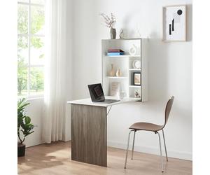 [en.casa] Escritorio Plegable Greve de Pared con Estante Mesa Plegable de Instalación Mural Mesa de Cocina Despacho Oficina Aglomerado - Blanco/Efecto Madera