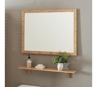 [en.casa] Espejo de Pared Boksereys Espejo Baño Rectangular con Estante Mural Pasillo Salón Baño Decoración Mural Reflejo Nítido Sin Distorsiones Bambú 80 x 60 cm - Natural