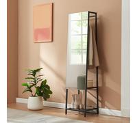 [en.casa] Espejo de Pie con Perchero Klilbojle Mueble de Salón y Espejo de Cuerpo Entero 2 en 1 con 2 Estantes y Barra para Colgar Ropa Dormitorio Vestidor Entrada Metal 160 x 40 x 35 cm - Negro
