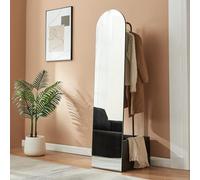 [en.casa] Espejo de Pie con Perchero Kuonta Mueble de Salón y Espejo Arqueado de Cuerpo Entero 2 en 1 con Compartimento y Barra para Colgar Dormitorio Vestidor Entrada Metal 165 x 40 x 51 cm - Negro