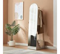 [en.casa] Espejo de Pie con Perchero Kuonta Mueble de Salón y Espejo Arqueado de Cuerpo Entero 2 en 1 con Compartimento y Barra para Ropa Dormitorio Vestidor Entrada Metal 165 x 40 x 51 cm - Oatmeal