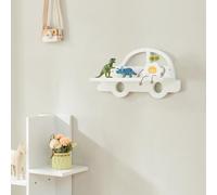 [en.casa] Estante Flotante Skanderborg en Forma de Coche 21x40x11 cm Blanco | Diseño decorativo balda de pared para dormitorio de niños guarderías habitación infantíl estantería mural