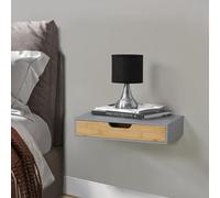 [en.casa] Estante Pared Bokn para Llaves Libros Gafas Lámpara Estantería Mesilla de Noche Mural con Cajón máx. 5 kg Bambú 40 x 24 x 8 cm - Gris y Natural