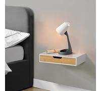 [en.casa] Estante Pared Bokn para Llaves Libros Gafas Lámpara Estantería Mesilla de Noche Mural con Cajón máx. 5 kg Bambú 40 x 24 x 8 cm - Blanco y Natural