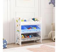 [en.casa] Estantería Boiro para Niños Organizador de Juguetes Motivo de Koala de 3 Niveles 9 Cajas Aglomerado/Poliéster 60 x 62 x 30 cm - Blanco y Azul