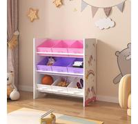 [en.casa] Estantería Boiro para Niños Organizador de Juguetes Motivo de Unicornio de 3 Niveles 9 Cajas Aglomerado/Poliéster 60 x 62 x 30 cm Blanco Lila y Rosa