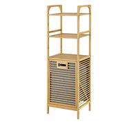 [en.casa] Estantería con Cesto Extraíble para la Colada Mueble de Baño Reclinable Ecológico Bambú Poliéster 118 x 40 x 31 cm Gris Natural