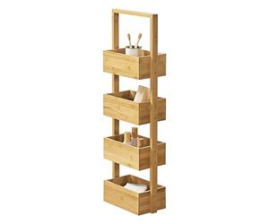 [en.casa] Estantería de bambú con 4 estantes Bardu 28 x 16 x 88 cm al Baño Efecto Madera Estantería de Pie Multifuncional