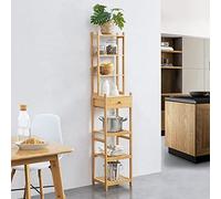 [en.casa] Estantería de bambú para Cocina Sala Mueble Columna de Baño Armario Alto para Cocina Sala 163 x 33 x 28 cm Natural