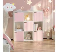 [en.casa] Estantería de Cubos Infantil Ljunshund con 9 Compartimentos 5 Puertas Librería Dormitorio para Niños Habitación Infantil 90 x 90 x 30 cm - Blanco/Rosa