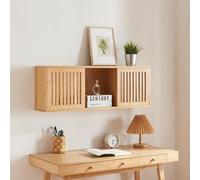 [en.casa] Estantería de Pared con 1 Compartimento Abierto y 2 Cerrados Mueble Mural con 2 Puertas Corredoras para Baño Cocina Ventilación Óptima Bambú 93 x 20 x 33 cm - Natural