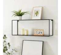 [en.casa] Estantería de Pared con 2 Estantes Baldas Flotantes Estantería de Cocina Parra Tarros Organizador de Baño Escritorio Versátil Diseño Industrial Acero 90 x 25 x 35 cm - Negro