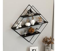 Estantería de pared polvijärvi con 3 estantes en forma de diamante metal 66 x 50 x 9 cm - negro [en.casa]