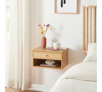 [en.casa] Estantería de Pared Eiker Mesita de Noche con Cajón y Compartimento Abierto Estante Flotante con Pasacables para Dormitorio Baño Salón Aglomerado 40 x 32 x 23 cm - Efecto Roble