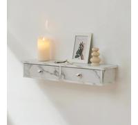 [en.casa] Estantería de Pared Geeste con 2 Cajones Mesita de Noche Flotante Estante con Cajón para Recibidor Dormitorio Baño máx.15kg Aglomerado MDF 60 x 15 x 10 cm - Efecto Mármol Blanco