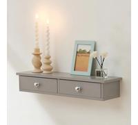 [en.casa] Estantería de Pared Geeste con 2 Cajones Mesita de Noche Flotante Estante con Cajón para Recibidor Dormitorio Baño máx.15kg Aglomerado MDF 60 x 15 x 10 cm - Gris Claro