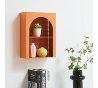 [en.casa] Estantería de Pared Jäller con 2 Compartimentos Abiertos Diseño Arqueado Estante Mural para Salón Dormitorio Entrada Metal 40 x 30 x 13 cm - Naranja