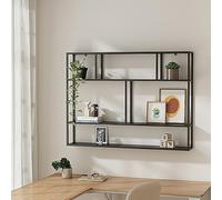 [en.casa] Estantería de Pared Jämijärvi Estante Mural con Varios Compartimentos Abiertos Mueble de Salón Baño Cocina Pasillo Acero Duradero 90 x 120 x 18 cm - Negro Mate