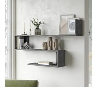 [en.casa] Estantería de Pared Kitee de 3 Niveles Estantes Flotantes Moderna Librería para Salón Oficina Pasillo Decoración Dormitorio Aglomerado 120 x 15 x 72 cm - Efecto Hormigón