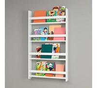 [en.casa] Estantería de Pared para Niños Organizador de Libros de 4 Niveles Estante Mural Infantil con Barra Aglomerado 120 x 74 x 10 cm Blanco
