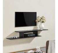 [en.casa] Estantería de Pared para TV de 2 Niveles Estantes Flotantes Librería con 4 Compartimentos y 2 Salidas de Cables para Salón Oficina Aglomerado 21 x 150 x 25 cm - Negro