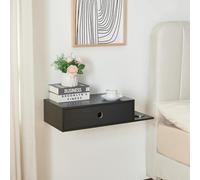 [en.casa] Estantería de Pared STOR Mesilla de Noche con Cajón Estante Mural para Dormitorio Salón Cocina Entrada Aglomerado 65 x 30 x 15 cm - Negro