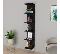 [en.casa] Estantería de Pared Surahammar de 6 Niveles Estantes Murales Estantería Flotante para Dormitorio Sala Oficina 180 x 35 x 32 cm - Efecto Mármol Negro