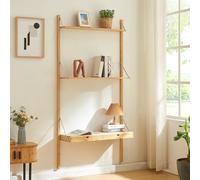 [en.casa] Estantería de Pared Tingvoll con 2 Estantes 2 Cajones Regulables en Altura Estantería Mural de 3 Niveles para Salón Oficina Cocina Baño Bambú 176 x 85 x 32 cm - Natural