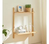 [en.casa] Estantería de Pared Tingvoll con 2 Estantes Regulables en Altura Estantería Mural de 2 Niveles para Salón Oficina Cocina Baño Bambú 85 x 65 x 25 cm - Natural