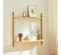 [en.casa] Estantería de Pared Tingvoll con 2 Estantes Regulables en Altura Estantería Mural de 2 Niveles para Salón Oficina Cocina Baño Bambú 85 x 85 x 25 cm - Natural