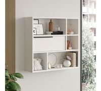 [en.casa] Estantería de Pared Vesanto con 1 Puerta Abatible Mueble de Cocina con 5 Compartimentos Abiertos y 1 Cerrado para Sala Dormitorio Entrada Aglomerado 90 x 22 x 81 cm - Blanco