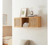 [en.casa] Estantería de Pared Ypäjä con Puertas Corredoras Mueble de Salón con 2 Compartimentos Abiertos y 1 Cerrado para Sala Dormitorio Oficina Bambú 93 x 20 x 33 cm - Natural