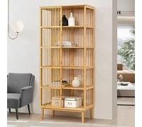 [en.casa] Estantería de Pie para Baño Cocina Dormitorio Librería de 5 Niveles Alta Visibilidad Sostenible Resistente a la Humedad Bambú 185 x 80 x 45 cm - Color Natural