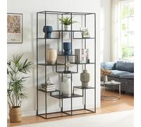[en.casa] Estantería de Pie Råde Librería de Salón con Diseño Único para Despacho Oficina Sala de Estar Metal 180 x 100 x 35 cm - Negro