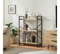 [en.casa] Estantería de Pie Skørping Librería de Salón Biblioteca de 3 Niveles Oficina Estructura de Metal 90 x 65 x 30 cm - Negro/Efecto Roble