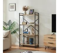 [en.casa] Estantería de Pie Skørping Librería de Salón Biblioteca de 4 Niveles Oficina Estructura de Metal 150 x 65 x 30 cm - Negro/Efecto Roble