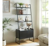 [en.casa] Estantería Escalera Storfjord de 4 Niveles 1 Armario Librería con 5 Estantes para Salón Cocina Baño Ofivina En Forma de Escalón Aglomerado/Metal 184x80x40 cm - Negro