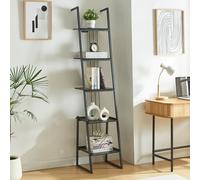 [en.casa] Estantería Escalera Storfjord de 5 Niveles Librería con 5 Estantes para Salón Cocina Baño Oficina En Forma de Escalón Aglomerado/Metal 184x40x40 cm - Negro
