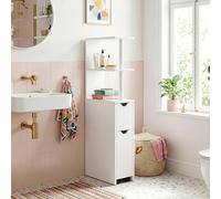 [en.casa] Estantería Fadeskimma con 2 Cajones y 3 Estantes Mueble Baño Diseño Compacto Mueble de Almacenaje Estrecho con Compartimentos para Cocina Dormitorio 113 x 19 x 45 cm - Blanco