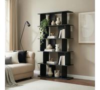 [en.casa] Estantería Gäljami Librería con 5 Compartimentos Abiertos Estantería Libros Escalanados para Despacho Oficina Sala de Estar 180 x 100 x 35 cm - Negro